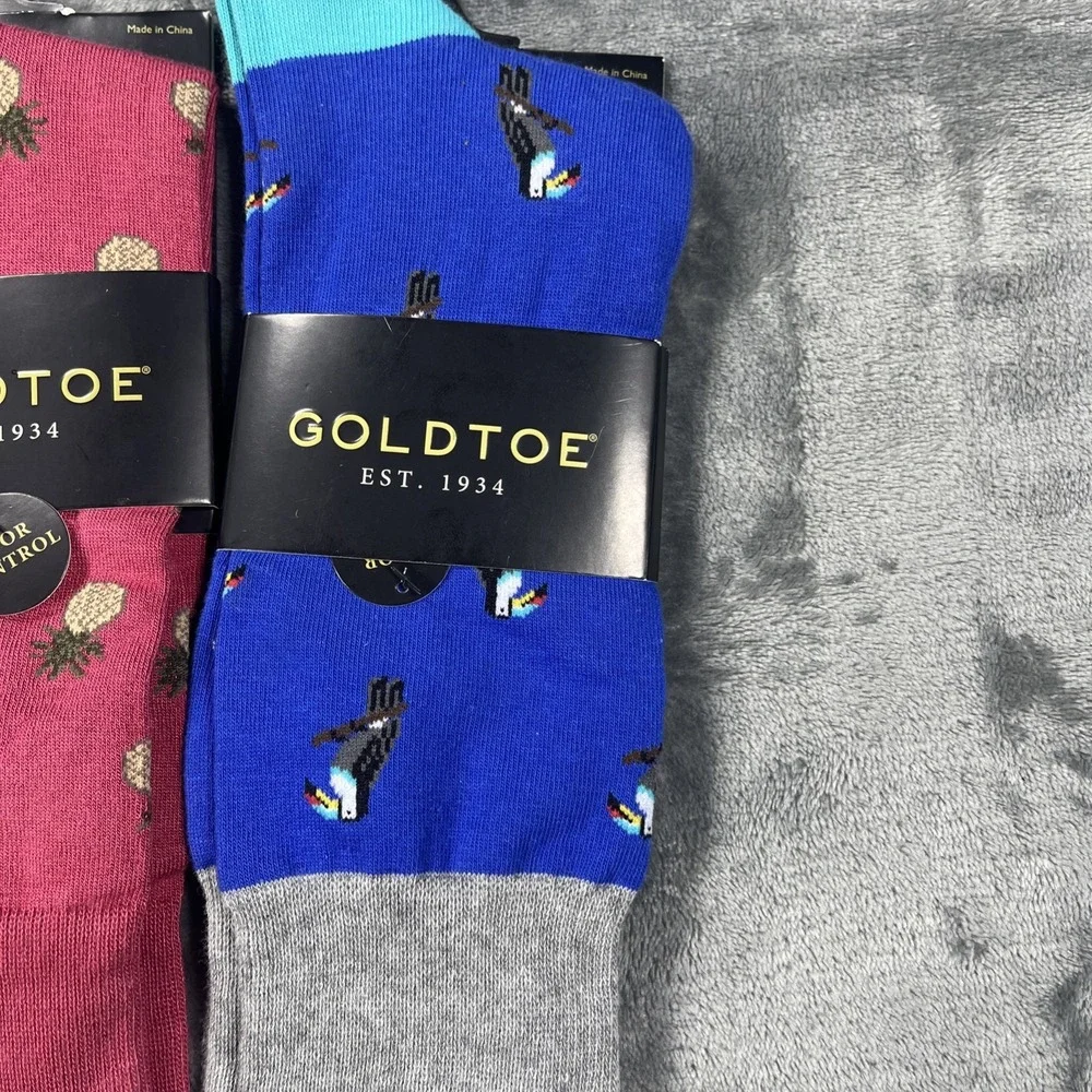GOLDTOE Mens Crew Socks 2 Pair 6-12.5 Toucan‎ Pineapple Express Odor Control NEW